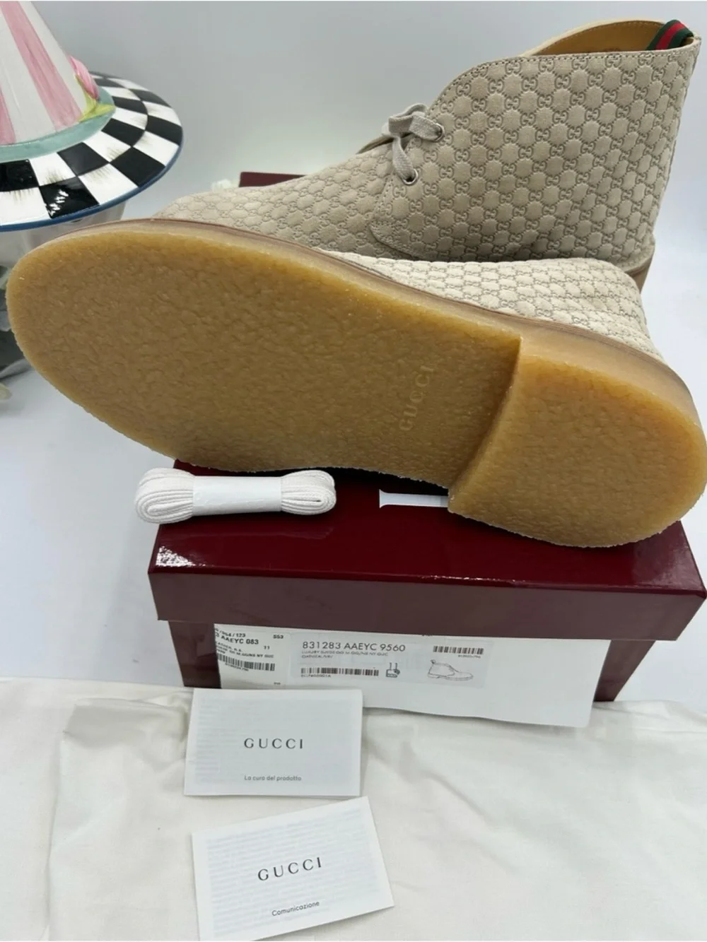 Men's Gucci suede GG embossed desert boots in oatmeal size 11 made in Italy